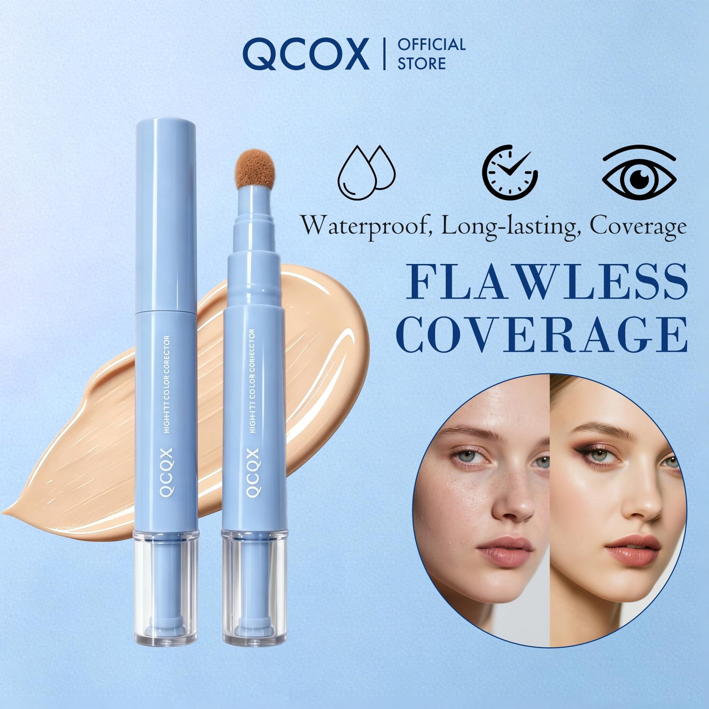 QCQX Dual-effect Concealer Pen & Foundation Eye Concealer - 24-Hour Long-LastingFull Coverage Matte Finish.Healthy Skin Glow Perfector Concealer Pen