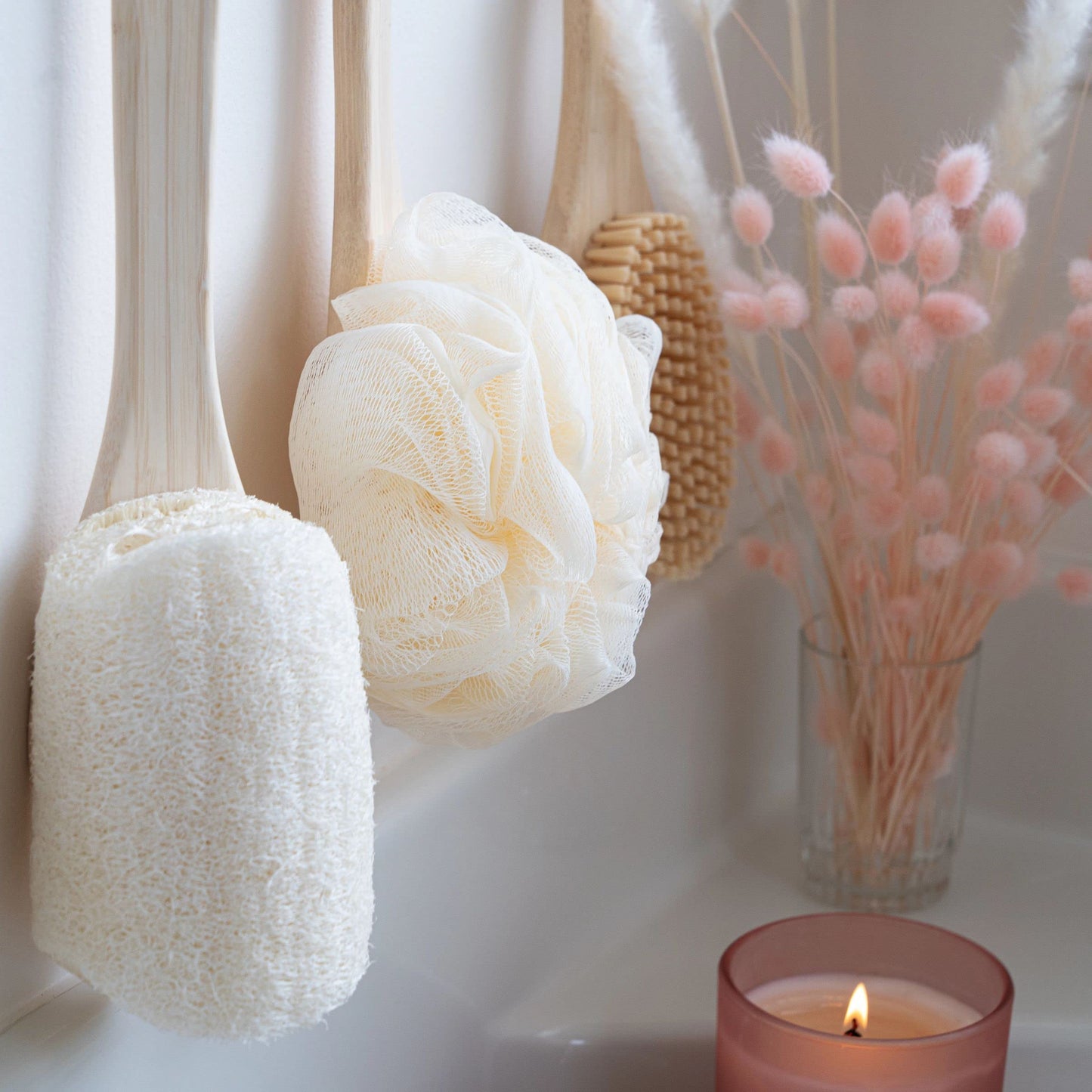 EcoTools EcoPouf Bath Brush, Loofah Brush for Bath & Shower, Made with Long Handle & Recycled, Soft Netting for Gentle Exfoliation, Back Brush for Men