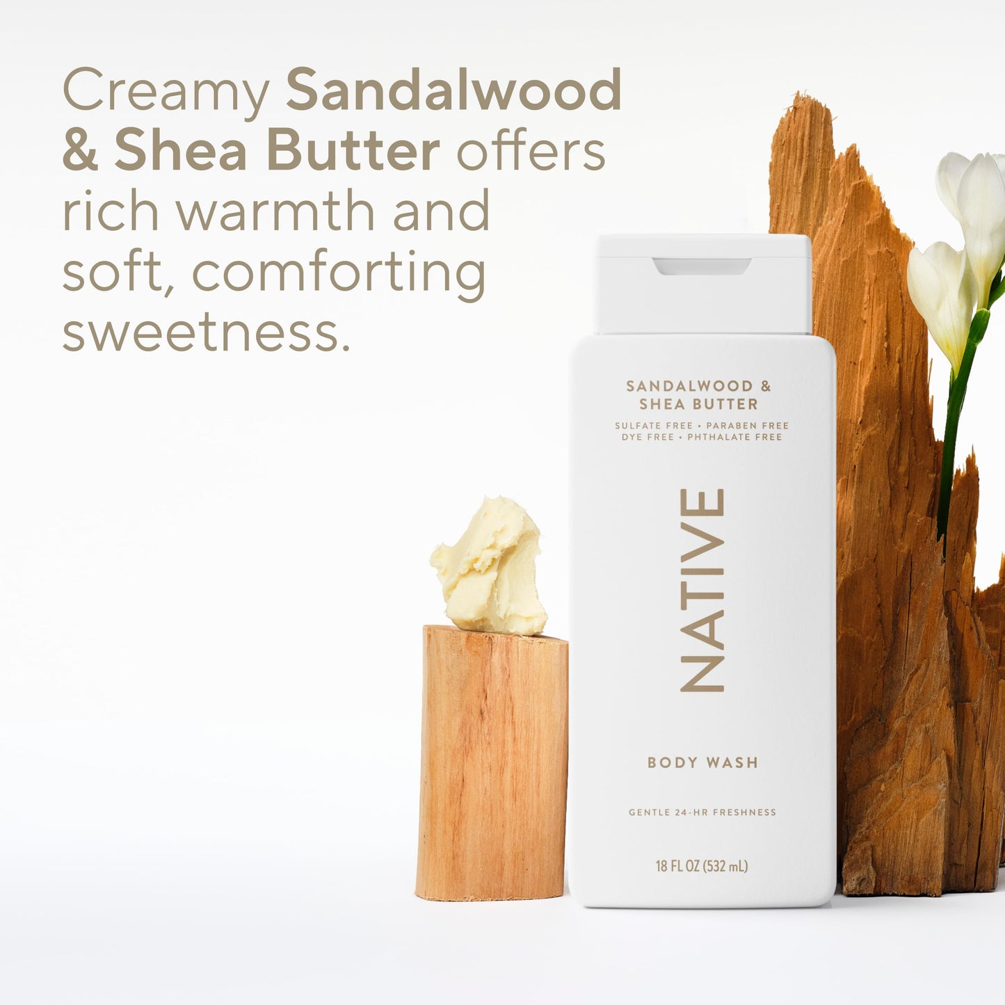 Native Body Wash Contains Naturally Derived Ingredients | For Women & Men, Sulfate, Paraben, & Dye Free Leaving Skin Soft and Hydrating | Sandalwood