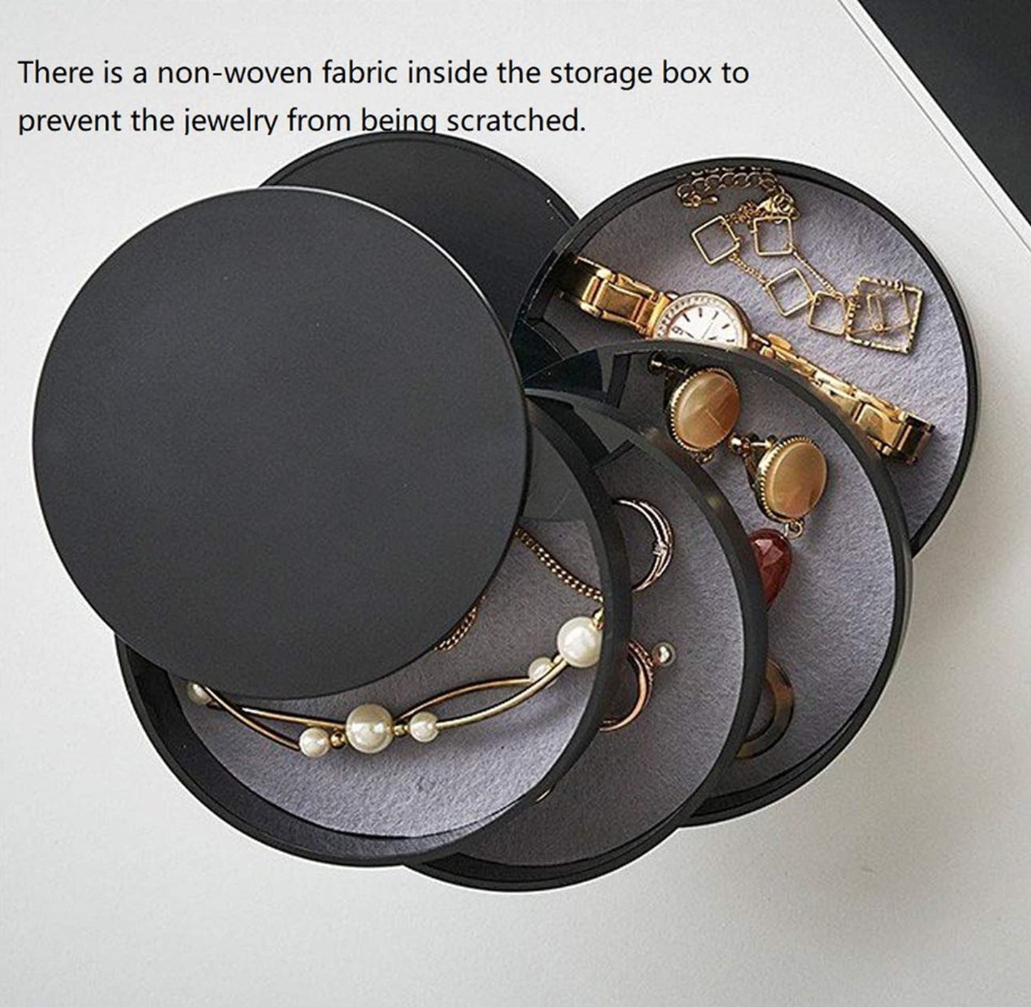 Maxbei Jewelry Organizer Case 360 Degree Round Rotating Jewelry Storage Box Necklace Bracelet Ring Earring Display Tray Holder