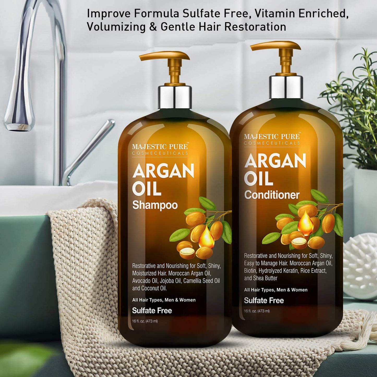 MAJESTIC PURE Argan Oil Shampoo and Conditioner Set | Nourishing & Promotes Soft and Silky Hair | Sulfate Free | For All Hair Types, Men and Women - 2
