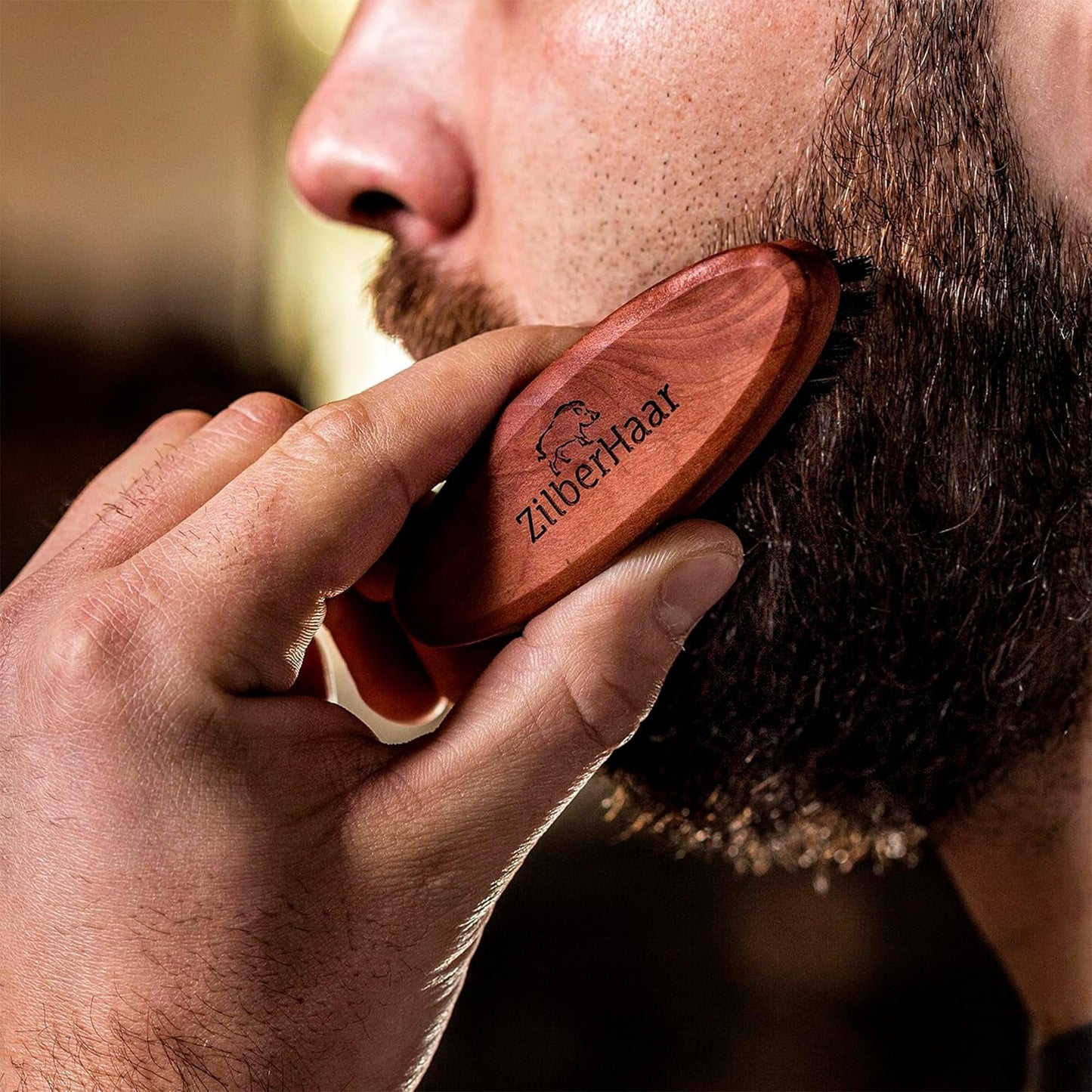 ZilberHaar Pocket Mustache and Beard Brush - Stiff Boar Bristles Small Brush - Perfect Beard Grooming Tool - Relieves beard itch - Short and Medium