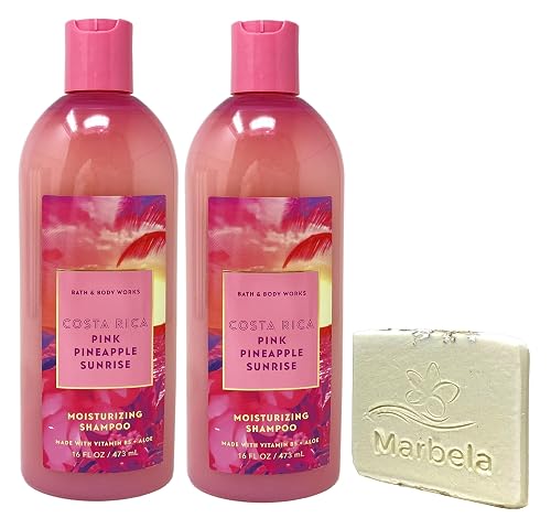 Bath & Body Works Costa Rica Pink Pineapple Sunrise 2 Piece Moisturizing Shampoo Set with a Marbela Natural Oats Sample Soap