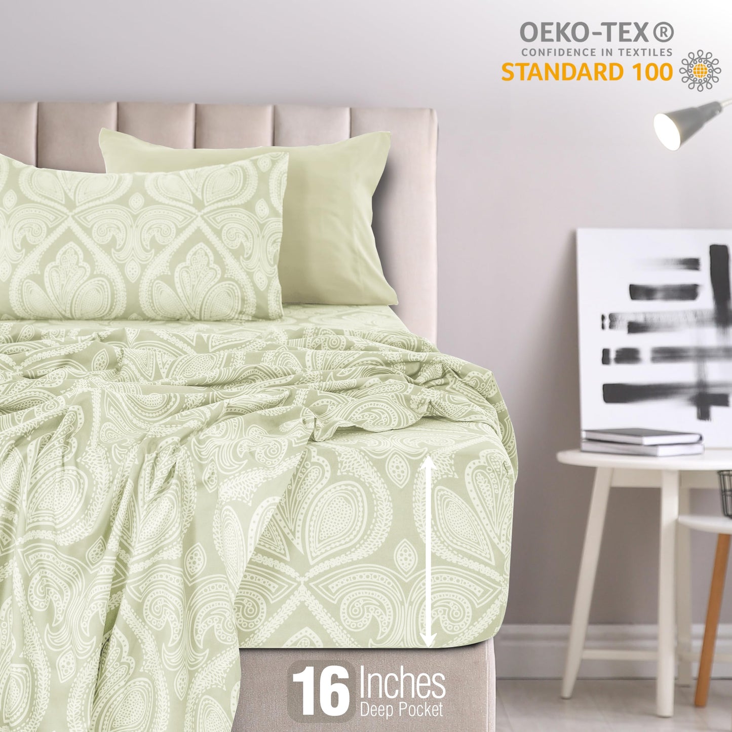 LUX Décor Paisley Twin XL Sheet Set - 6 Piece Ultra-Soft Microfiber Bed Sheets with Flat Sheet, 16 Inches Deep Pocket Fitted Sheet & 2 Pillowcases,