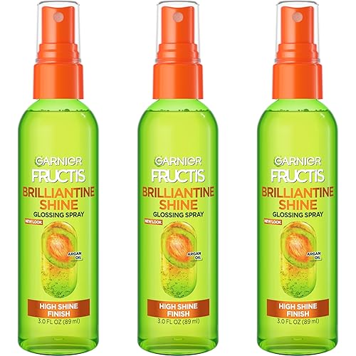 Garnier Fructis Style Brilliantine Shine Glossing Spray for High Shine Finish, Argan Oil, 3 Fl Oz, 3 Count (Packaging May Vary)