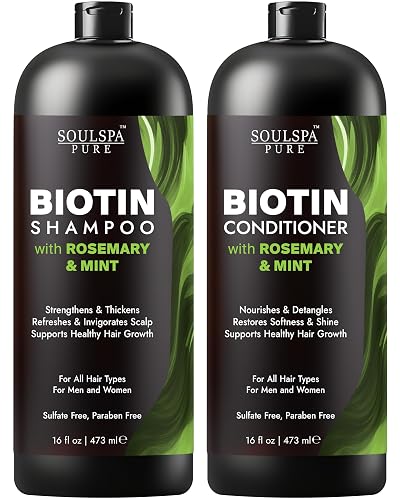 SOULSPA PURE Biotin Rosemary Shampoo and Conditioner Set - Sulfate Free Scalp Care & Hair Strengthening for Thinning, Color-Treated Hair - Rosemary