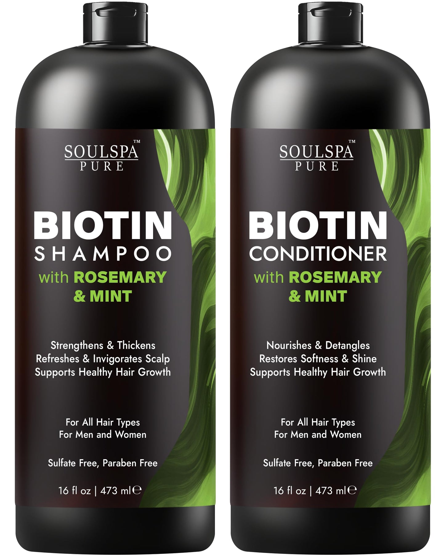 SOULSPA PURE Biotin Rosemary Shampoo and Conditioner Set - Sulfate Free Scalp Care & Hair Strengthening for Thinning, Color-Treated Hair - Rosemary