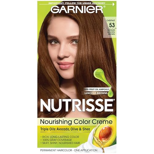 Garnier Nutrisse Nourishing Hair Color Creme, 53 Medium Golden Brown, Chestnut, Packaging May Vary