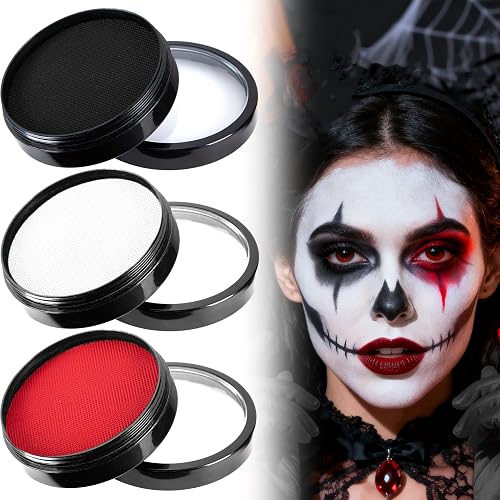 Spooktacular Creations 3PCS Halloween Makeup Face Body Paint Waterproof Foundation Cream Cake Tub, Halloween Party Cosplay Clown Sfx Costume Dress Up