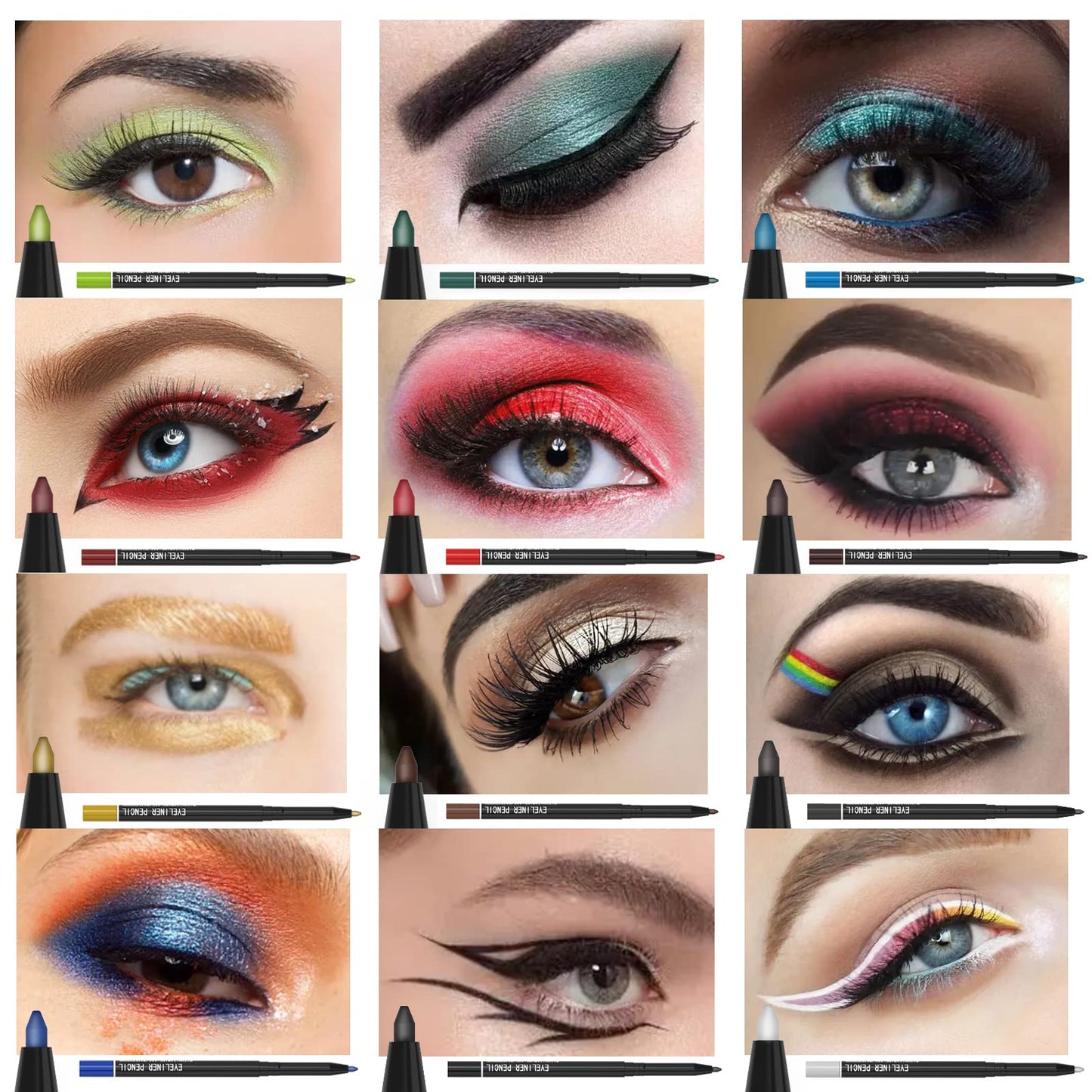 KAIQIKAIXI 12 Kinds Of Color Eyeliner Pen, Eyebrow,Eye Shadow Pencil, Lip Line Pen, Eyelid Pad, Pencil Makeup Set Tool 12PCS (Multicolor)