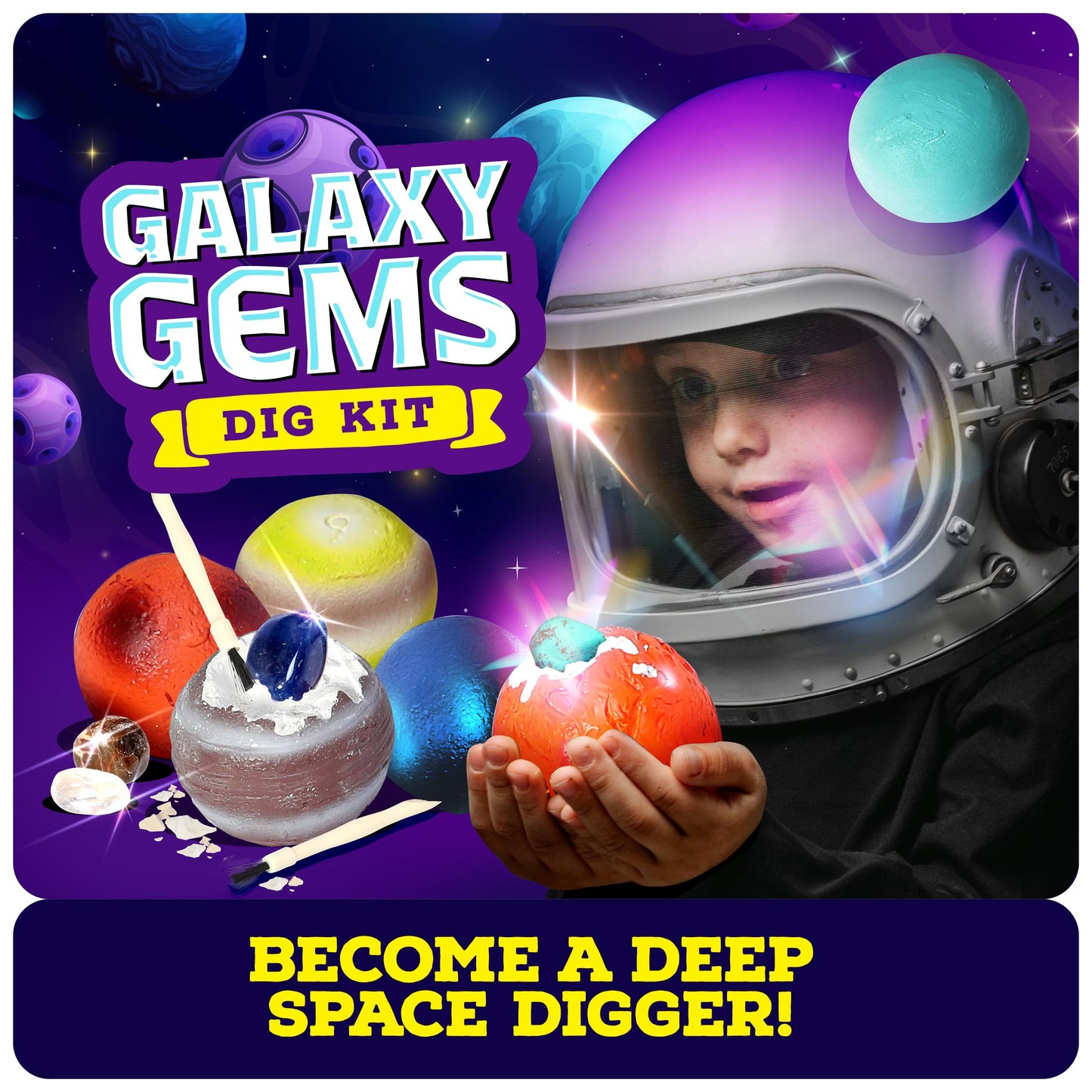 Dan&Darci Galaxy Gem Dig Kit – Space Science STEM Toy with Gemstones for Kids Ages 6-12, Fun Gift for Boys & Girls
