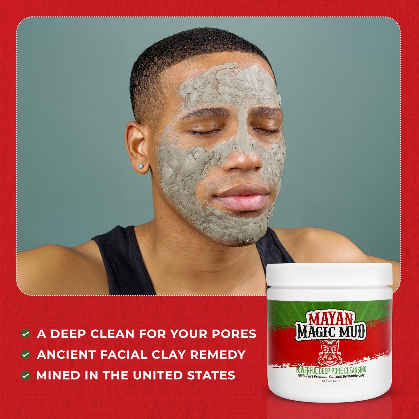 Mayan Magic Mud Powerful Deep Pore Cleansing Calcium Bentonite Clay - 1 lb - Natural Face Mask Peel for Men and Women - USA Made Full Facial Skin Care