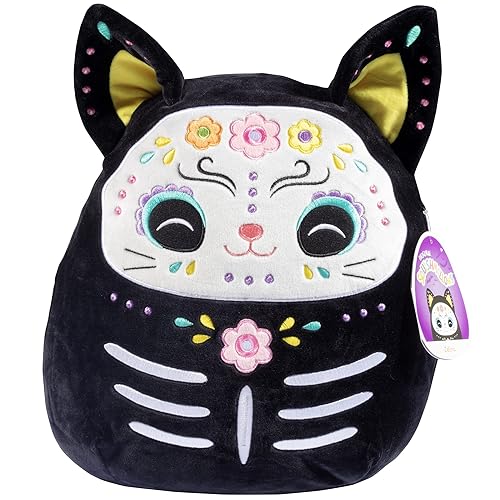 Squishmallows 12-Inch Zelina The Day of The Dead Cat - Soft Plush Black Kitty with Sugar Skull Design - Collectible Stuffed Animal Pillow - Halloween…