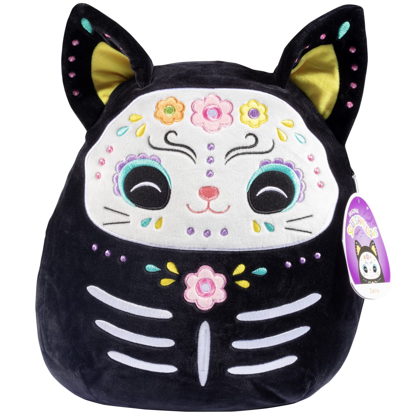 Squishmallows 12-Inch Zelina The Day of The Dead Cat - Soft Plush Black Kitty with Sugar Skull Design - Collectible Stuffed Animal Pillow - Halloween…