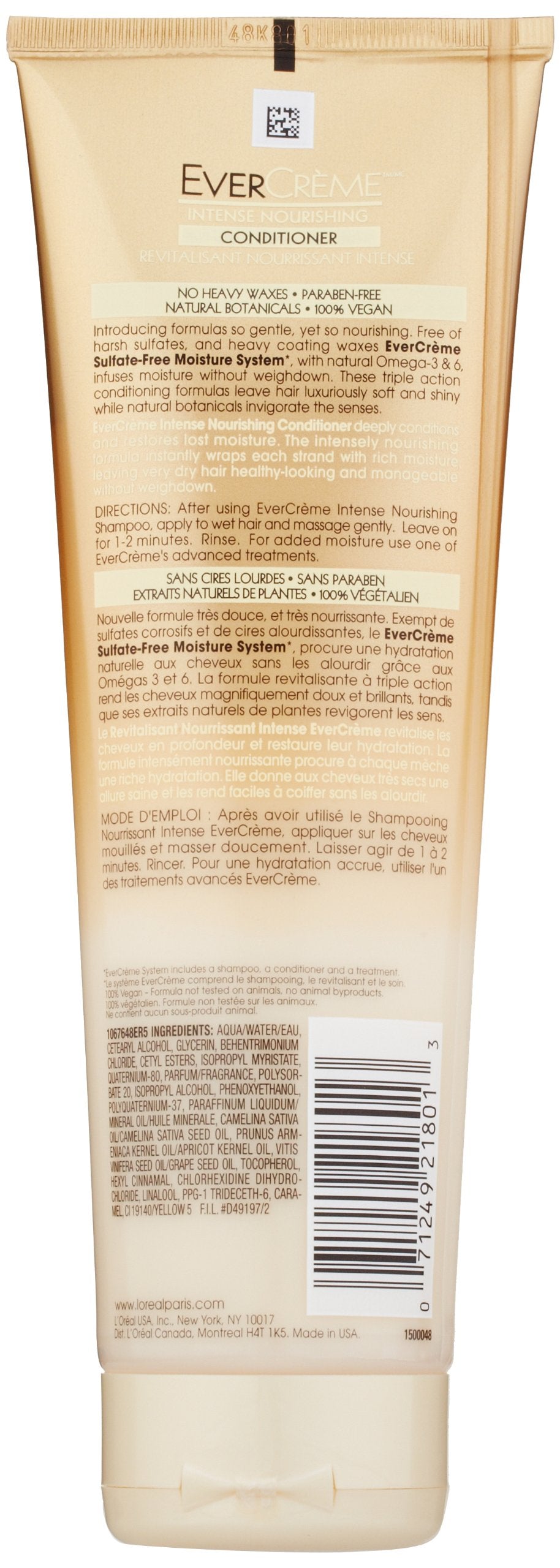 L'Oreal Paris EverCreme Sulfate-Free Moisture System Intense Nourishing Conditioner, 8.5 Fluid Ounce