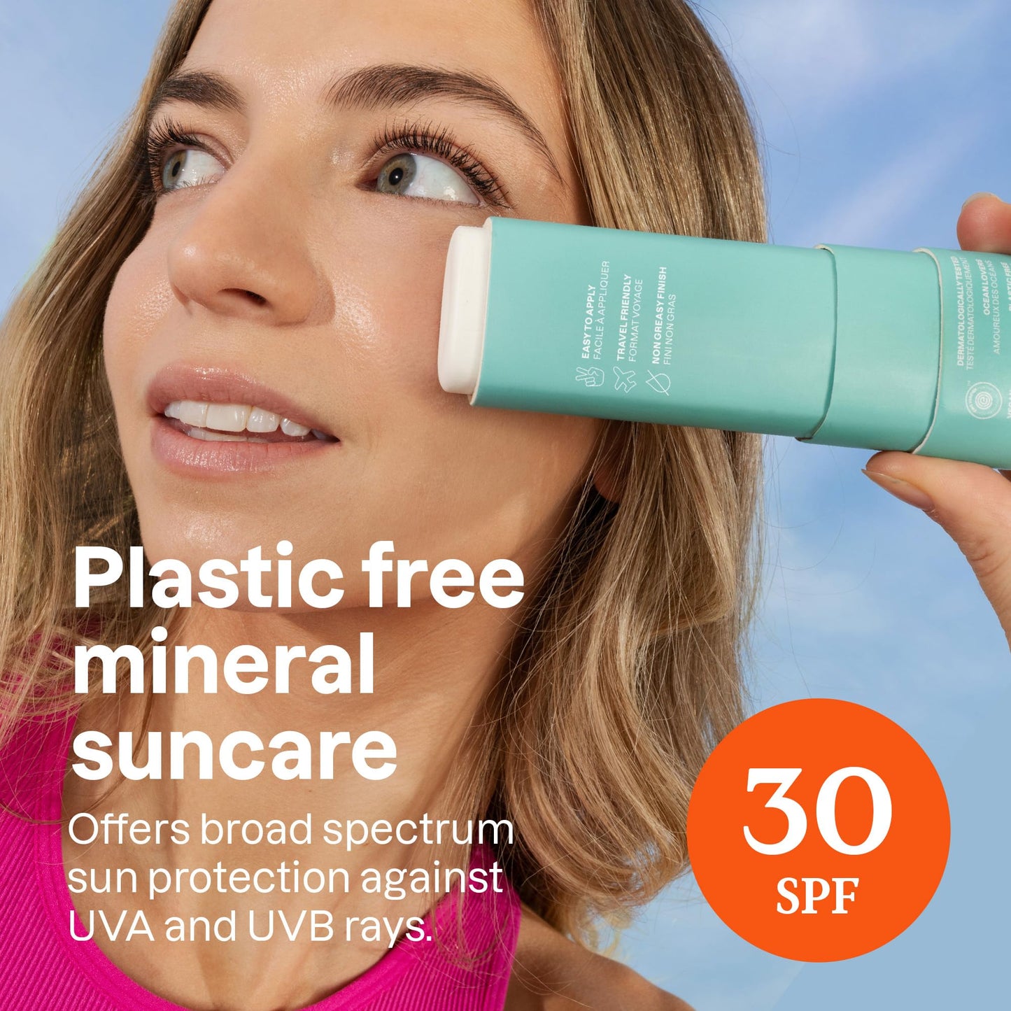 ATTITUDE Mineral Face Sunscreen Stick with Zinc Oxide, SPF 30, EWG Verified, Plastic-Free, Broad Spectrum UVA/UVB Protection, Dermatologically Tested