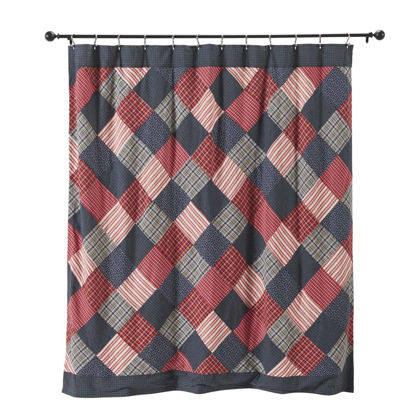 Bella Taylor Home, Primitive Country Americana, Revere Red White and Blue Patriotic Collection, Patchwork Shower Curtain 72x72