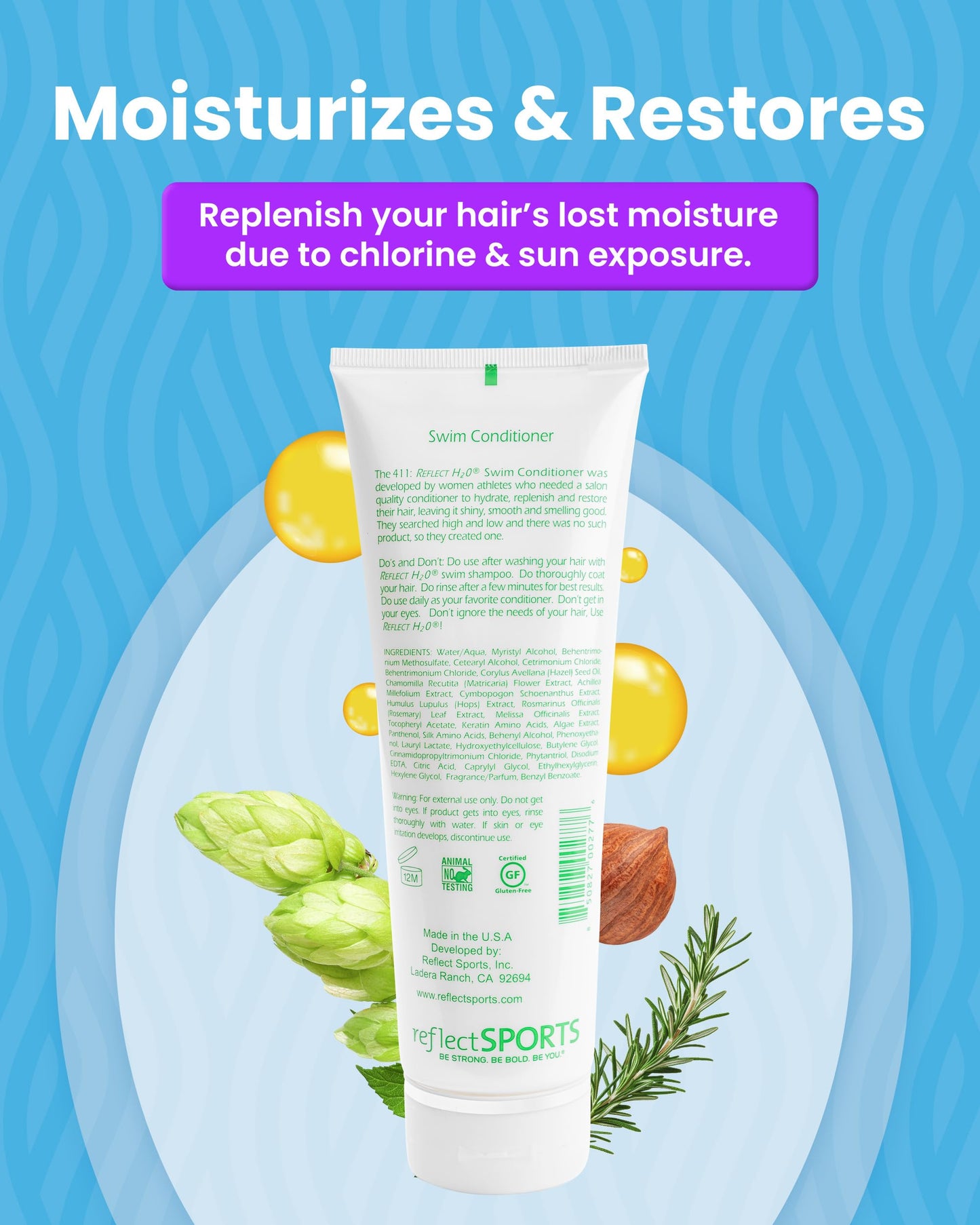 Reflect H?O Swim Conditioner - Moisturizing & Strengthening Swim Hair Care Conditioner for Damaged Hair - Sulfate-Free Chlorine Hair Protection