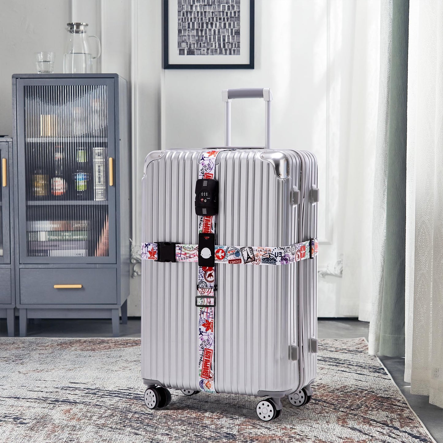 Travelkin TSA Approved Luggage Straps – Adjustable Cross Suitcase Straps with Lock, Reinforced Buckle & Unique Pattern for Secure Travel