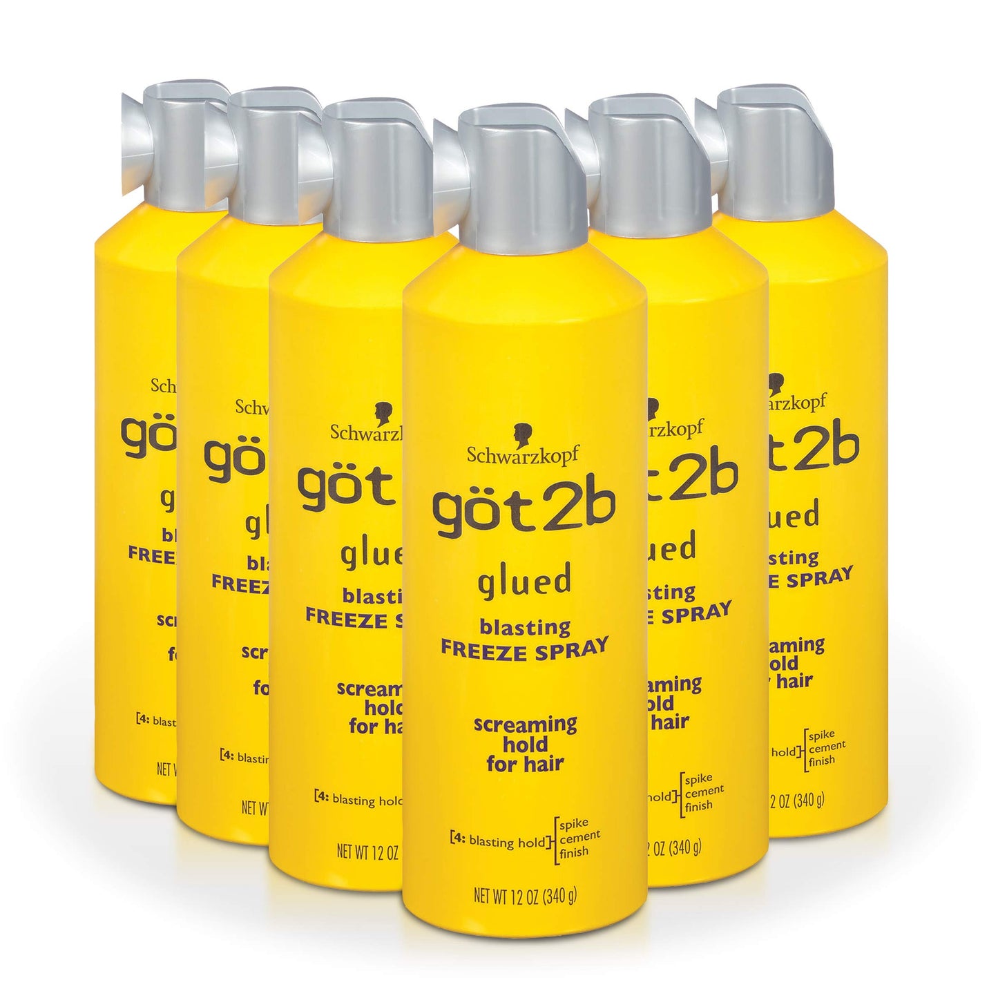 got2b Glued Blasting Freeze Hair Spray, 12 Fl Oz, Pack of 6, Extra Strong Holding Spray for Spikes & Styles, Long-Lasting All-Day Hold, Wind-Tested