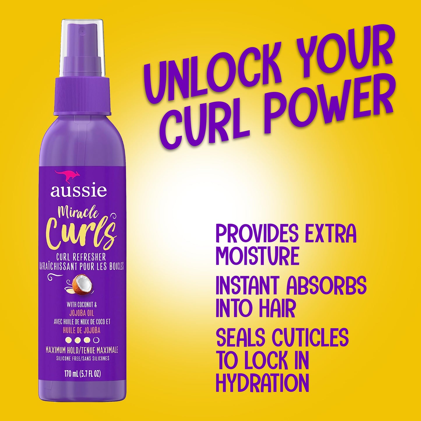 Aussie Miracle Curls Refresher Spray Gel With Coconut & Jojoba Oil, 3 Pack, Max Hold, For All Hair Types, Eliminates Frizz, 5.7 oz. Each