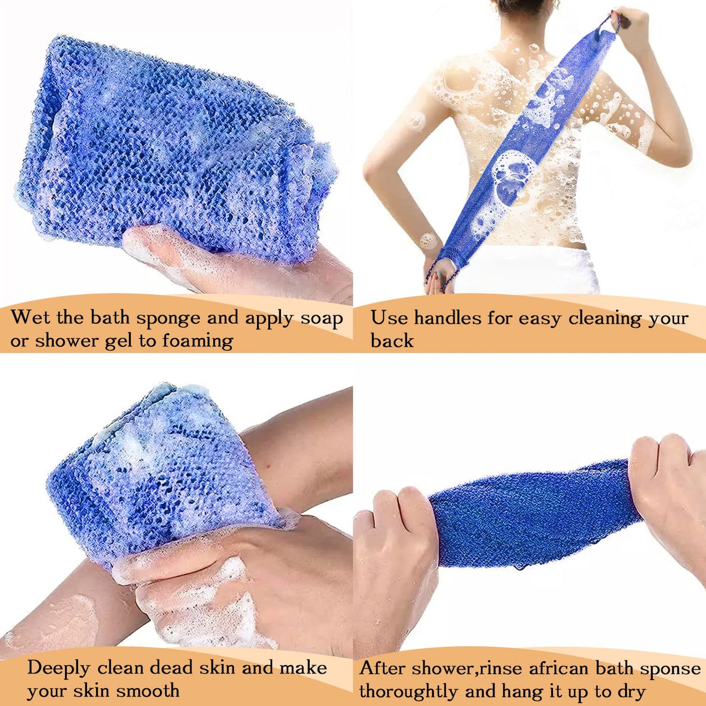 5 Pieces African Net Sponge with Handles Long African Exfoliating Net Washcloth Bath Sponge Net Cloth Wash Net Body Back Scrubber for Shower Loofah Beauty and Personal Care Dr.Pedi