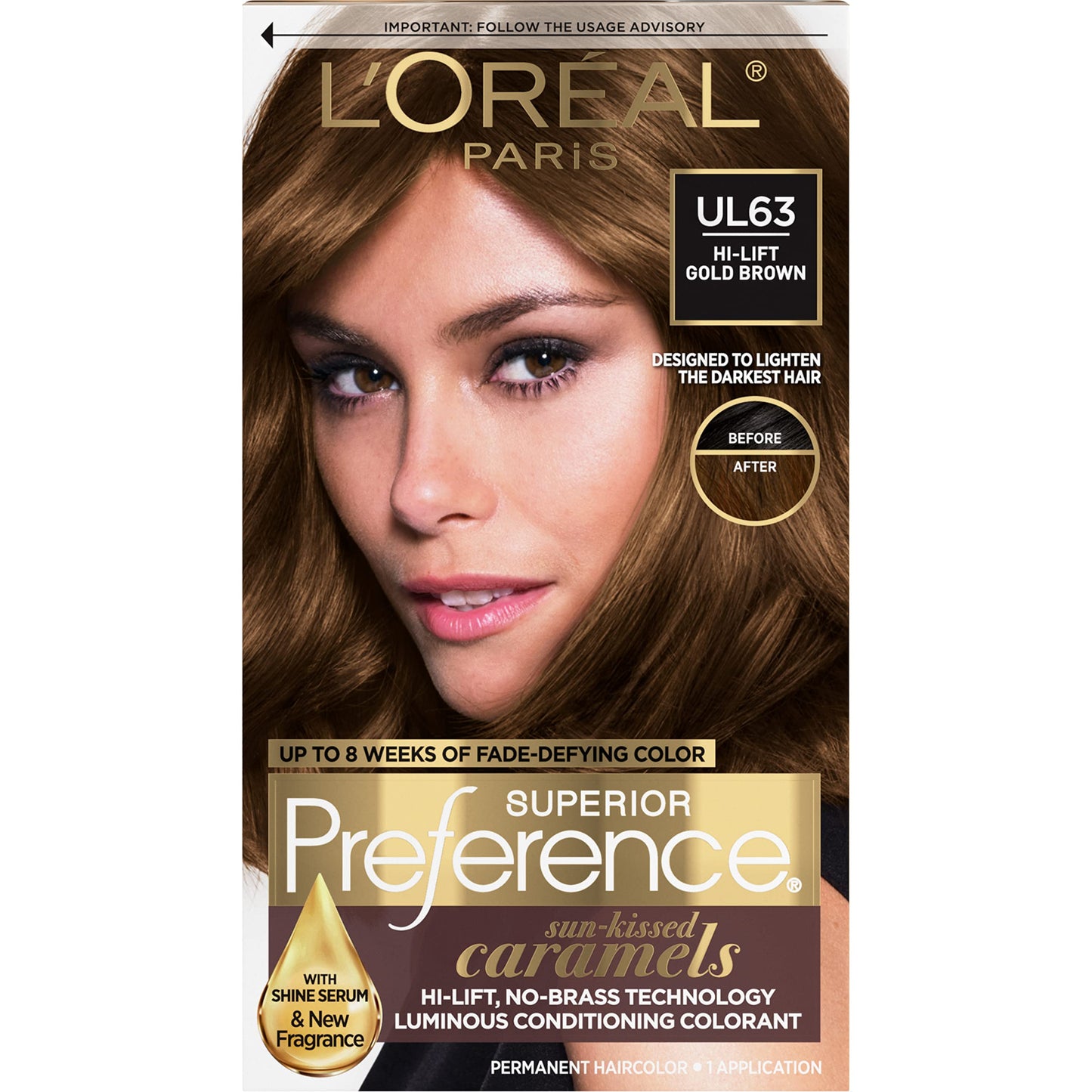 L'Oreal Paris Superior Preference Fade-Defying + Shine Permanent Hair Color, UL63 Hi-Lift Gold Brown, Pack of 1, Hair Dye