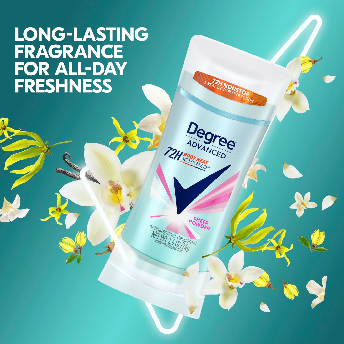 Degree Advanced Protection Antiperspirant Deodorant Sheer Powder for 72-Hour Sweat & Odor Control for Women, with Body Heat Activated Technology, 2.6