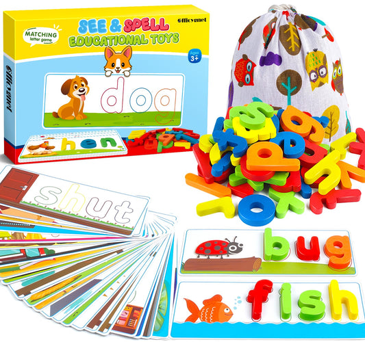Officygnet See & Spell CVC Word Builder – Alphabet Cards & Matching Letter Game, Fun Learning Toy for Kids Ages 2–6, Preschool & Toddler Activities