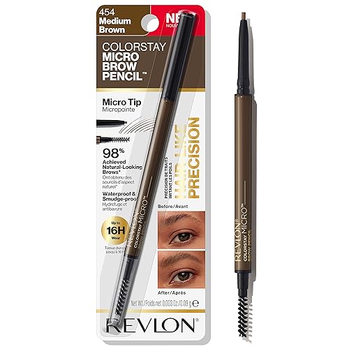 Revlon ColorStay Micro Eyebrow Pencil with Built In Spoolie Brush, Infused with Argan and Marula Oil, Stocking Stuffer for Her, 454 Medium Brown