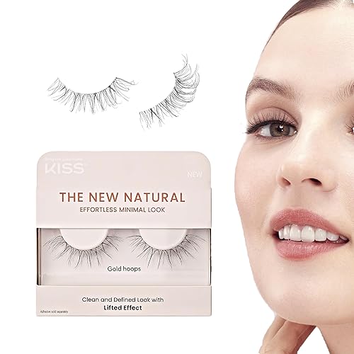 KISS The New Natural, False Eyelashes, 'Gold Hoops', 12mm, Includes 1 Pair Of Lash, Easy to Apply, Reusable Lash Clusters