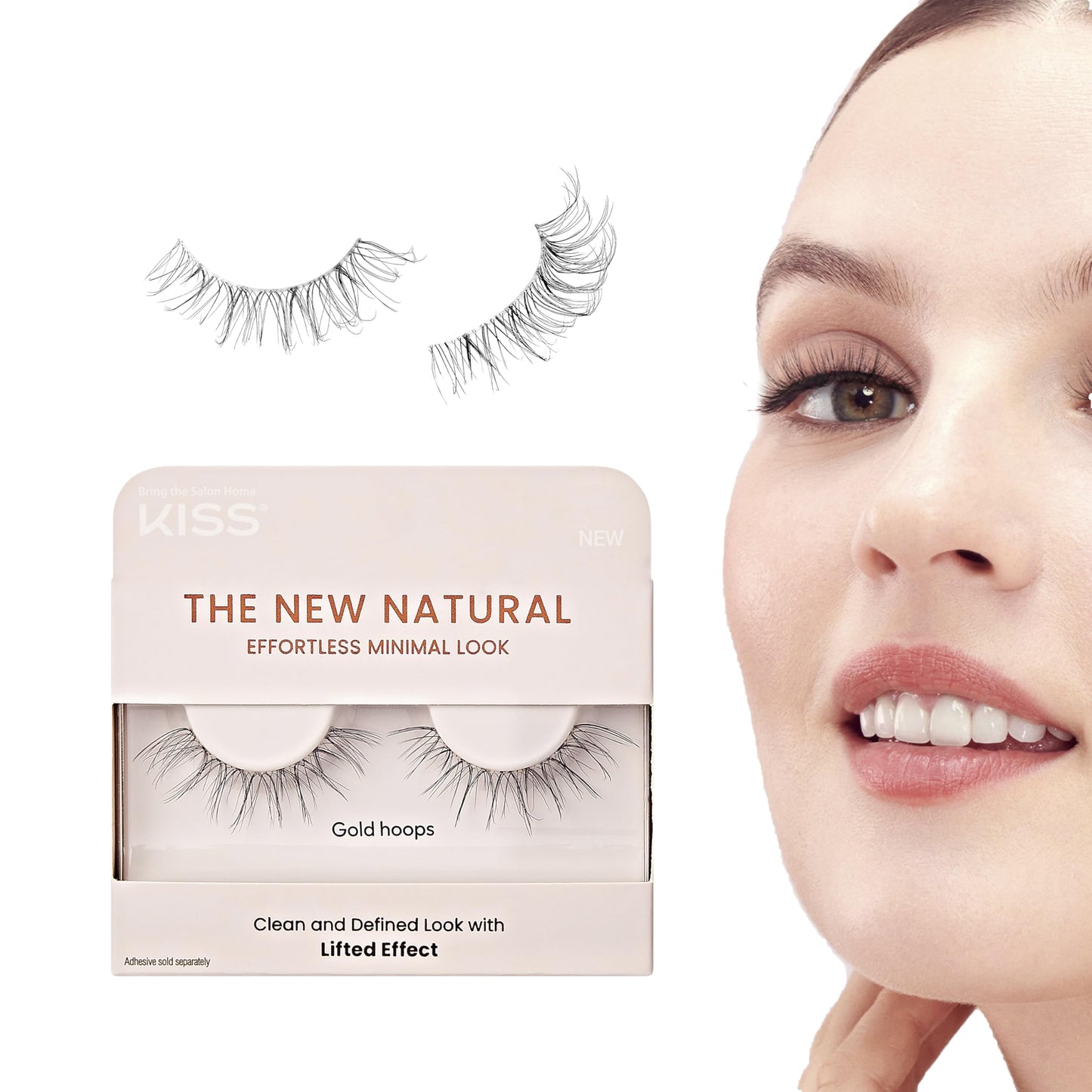KISS The New Natural, False Eyelashes, 'Gold Hoops', 12mm, Includes 1 Pair Of Lash, Easy to Apply, Reusable Lash Clusters
