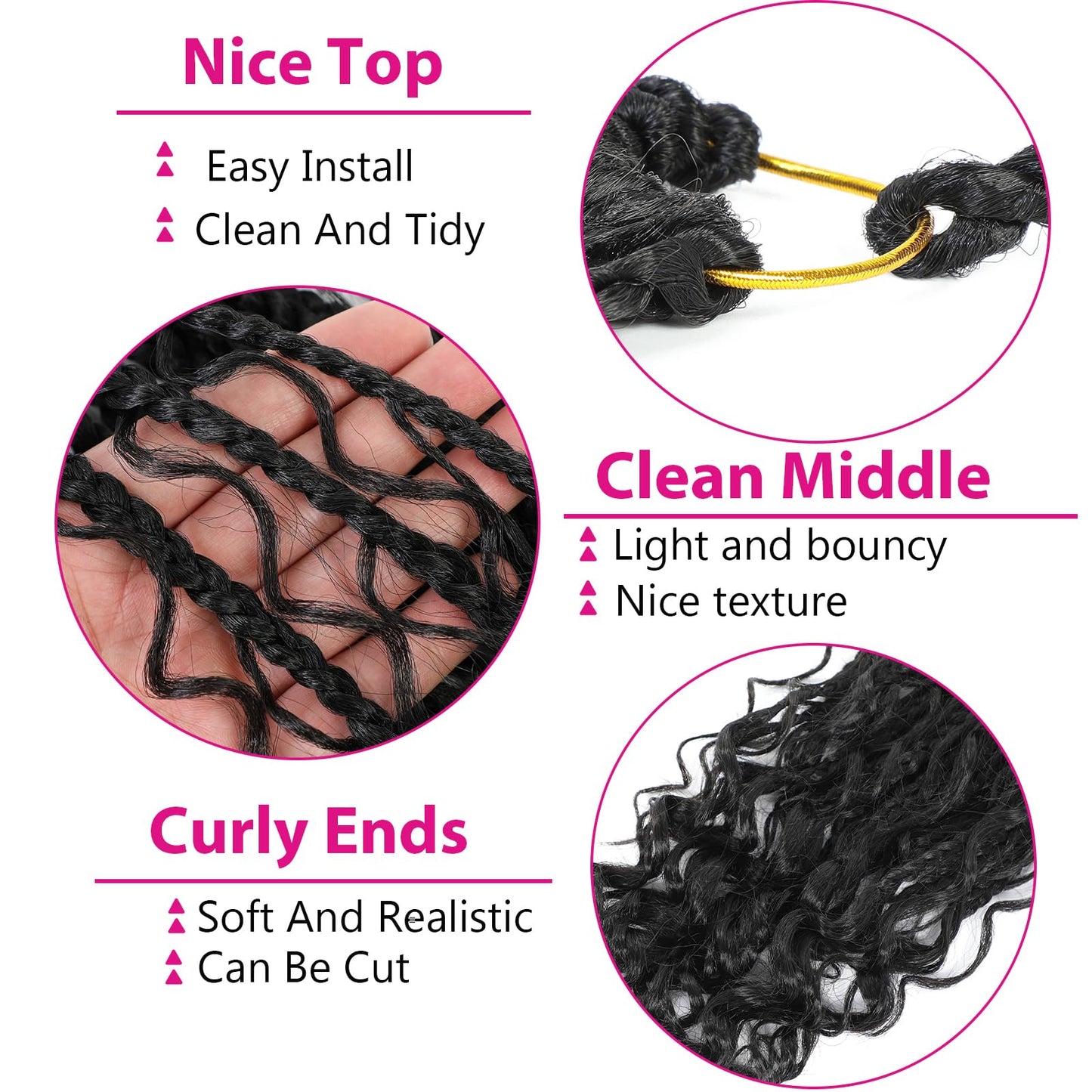 Wodun 14inch Goddess Box Braids Crochet Hair Pre Looped Box-Braids Crochet-Hair with Curly Ends For Black Women Synthetic 3X Bohemian Box Braiding