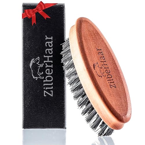 ZilberHaar - Pocket Mustache and Beard Brush - Soft Boar Bristles and Pearwood - Perfect Grooming Tool for Men - Relieves Itch, Works with all Beard