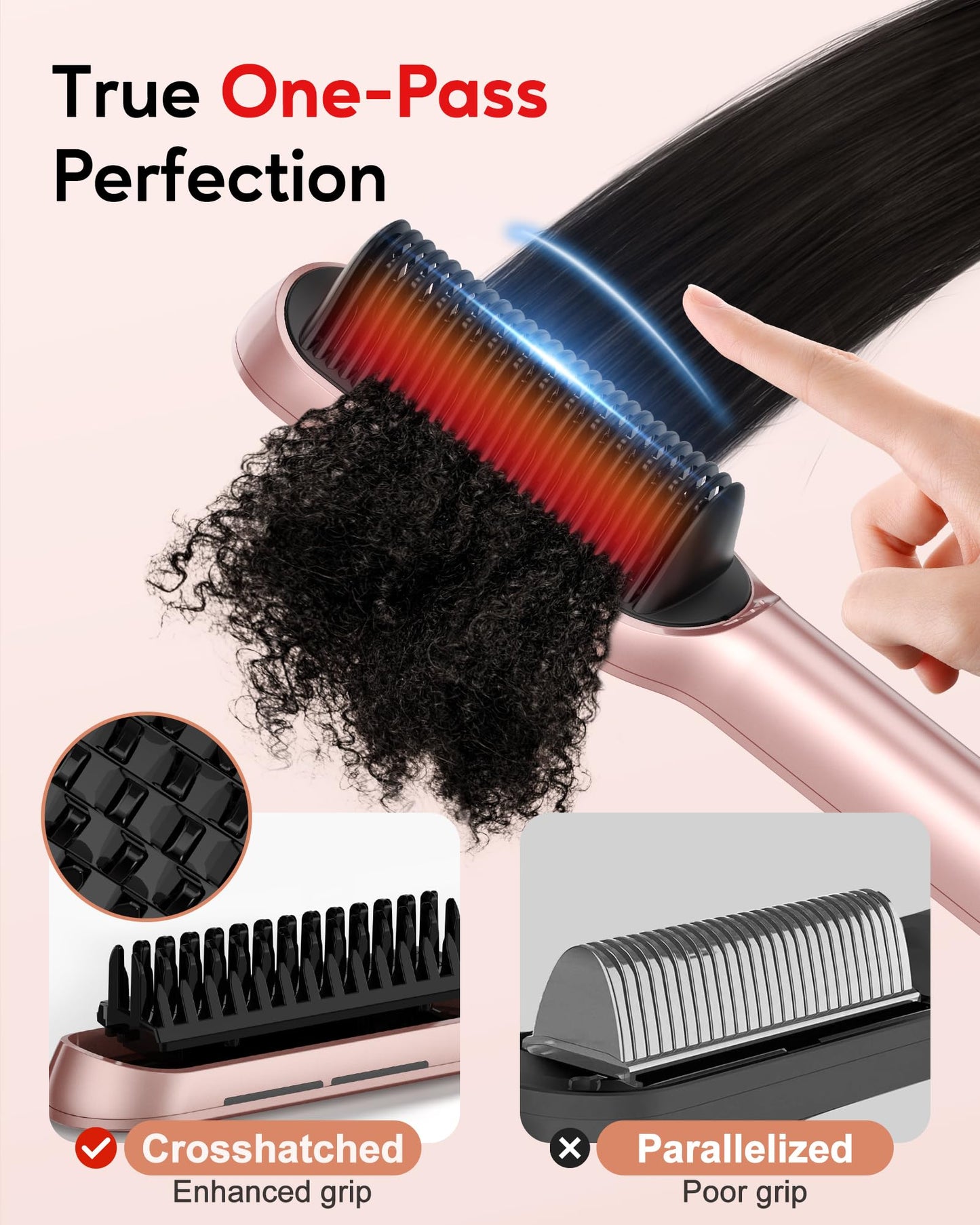 Terviiix Hair Straightener Brush Rose Gold - Ionic Anti-Frizz Hair Straightening Comb with MCH Heater, 13 Heat Settings, Fast Heating 20S, Dual