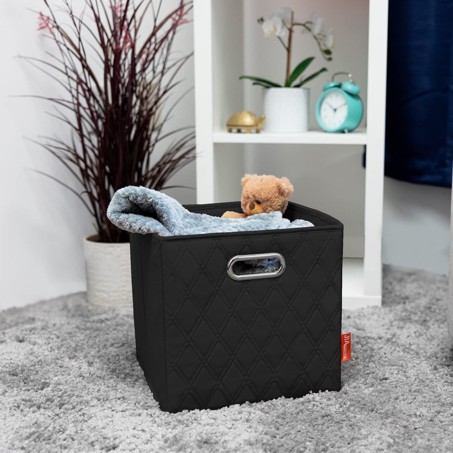 JIAessentials Large Collapsible Diamond Patterned Storage Cubes with Handles for living room, bedroom and office storage Combo Set - Combo Set (Black)