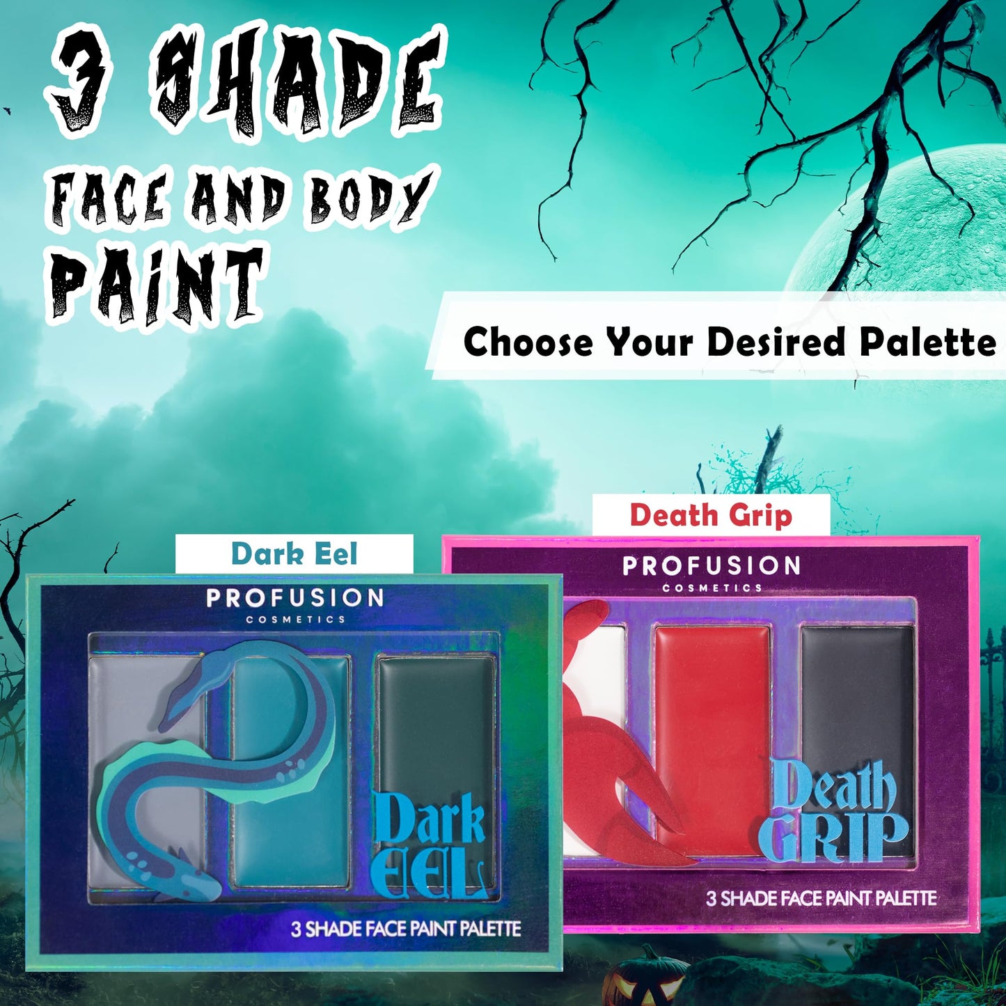 Profusion Cosmetics Sea Witch 3 Colors Face & Body Paint, Highly Pigmented Creamy Shades, Smudge-Proof Long-Lasting Wear for Creative Makeup & Costume