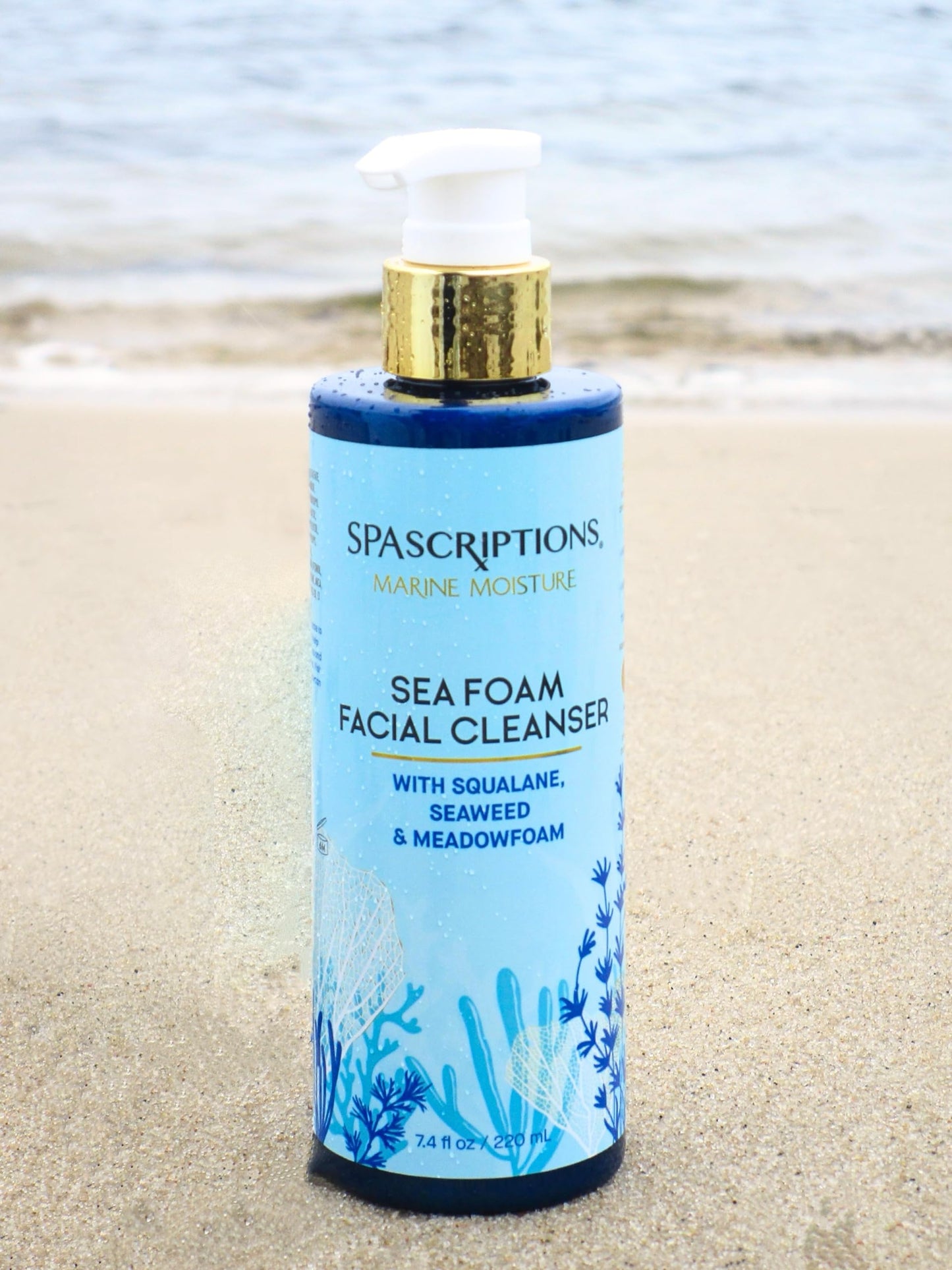 SpaScriptions Marine Moisture Sea Foam Facial Cleanser, Hydrating Foaming Face Cleanser, Purifying Daily Face Wash, Moisturizing, with Squalene