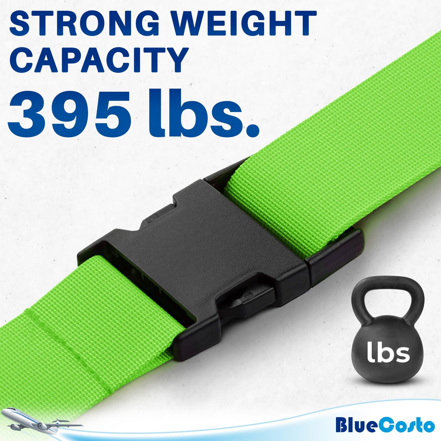 TSA Approved Luggage Straps – 4 Pack Neon Green Adjustable Nylon Suitcase Belts for Travel Bags, Briefcases & Checked Luggage (46"-78")