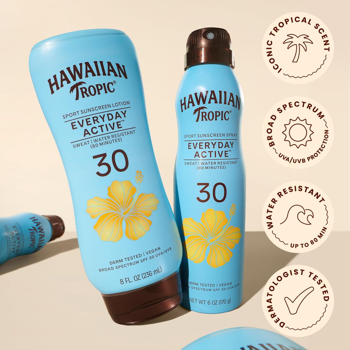 Hawaiian Tropic Island Sport Sunscreen Lotion, Ultra Light, High Performance Protection, SPF 30, Coconut, 8 Oz