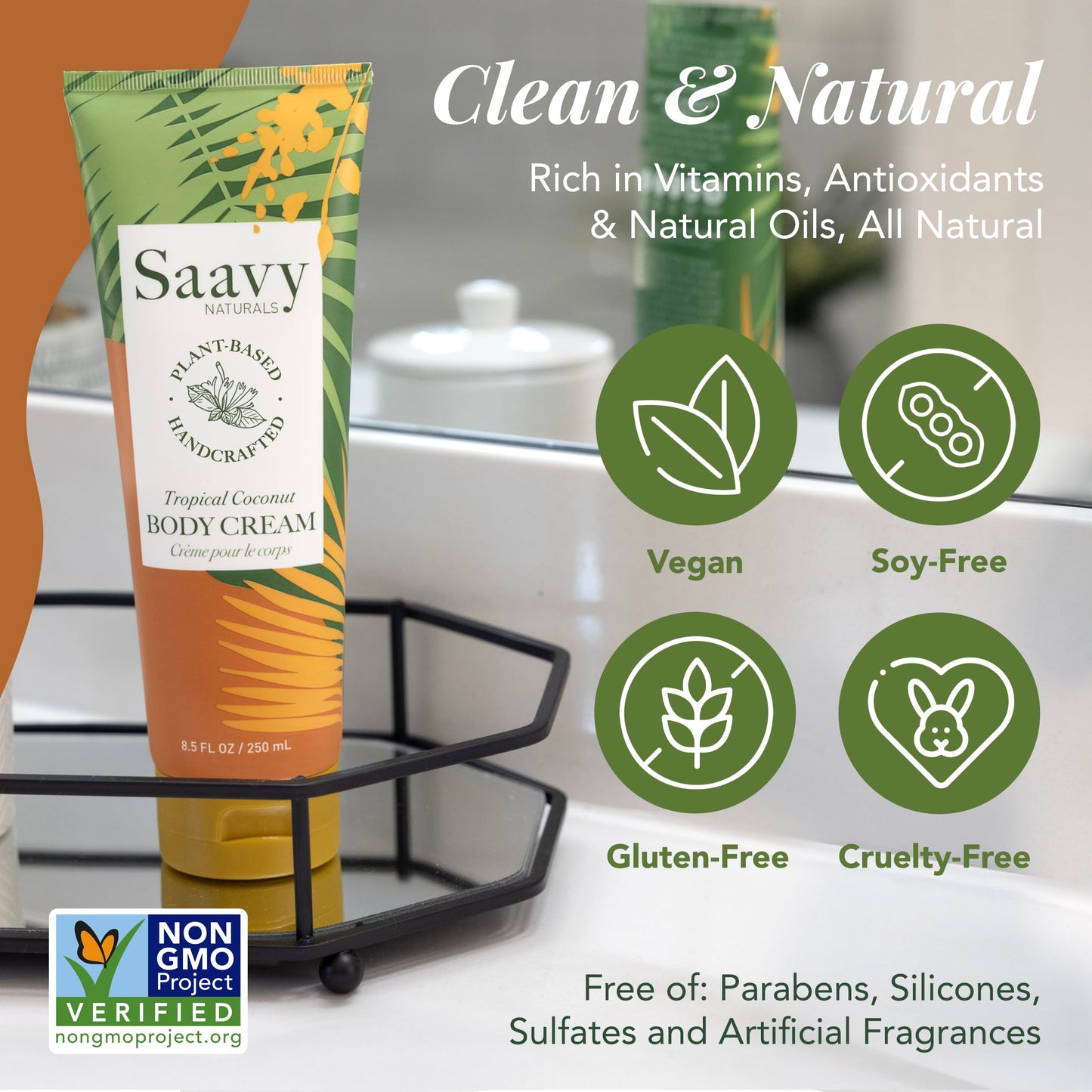 Saavy Naturals Deeply Hydrating Body Cream for Dry Skin - Nourishing Shea Butter, Plant-Based & Sustainably Sourced - Tropical Coconut - 8.5 fl oz, 2