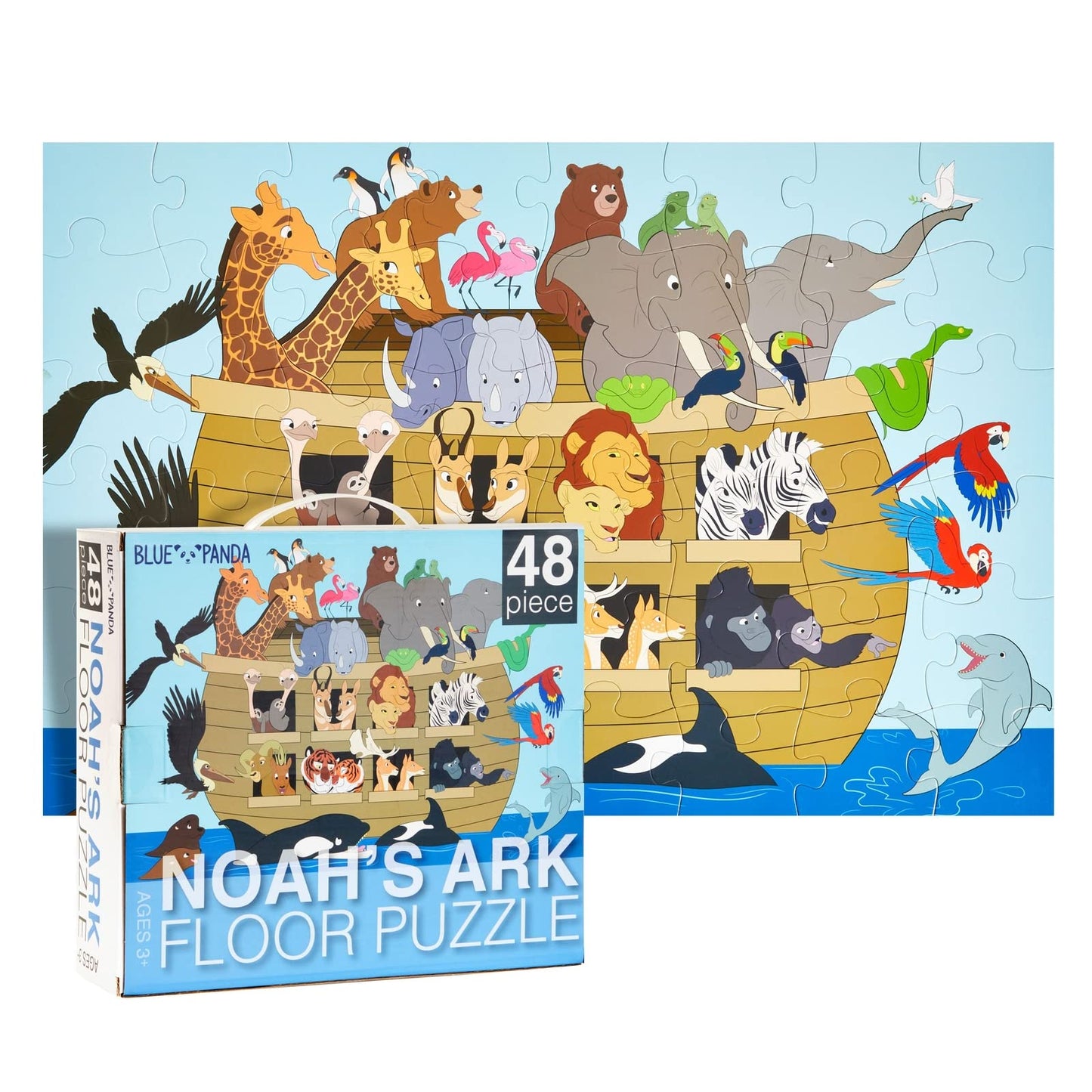 48 Piece Jumbo Floor Puzzle for Kids Ages 3-5 and 4-8, 2x3 Feet Giant Jigsaw Puzzles for Toddler Preschool Learning, Noah's Ark