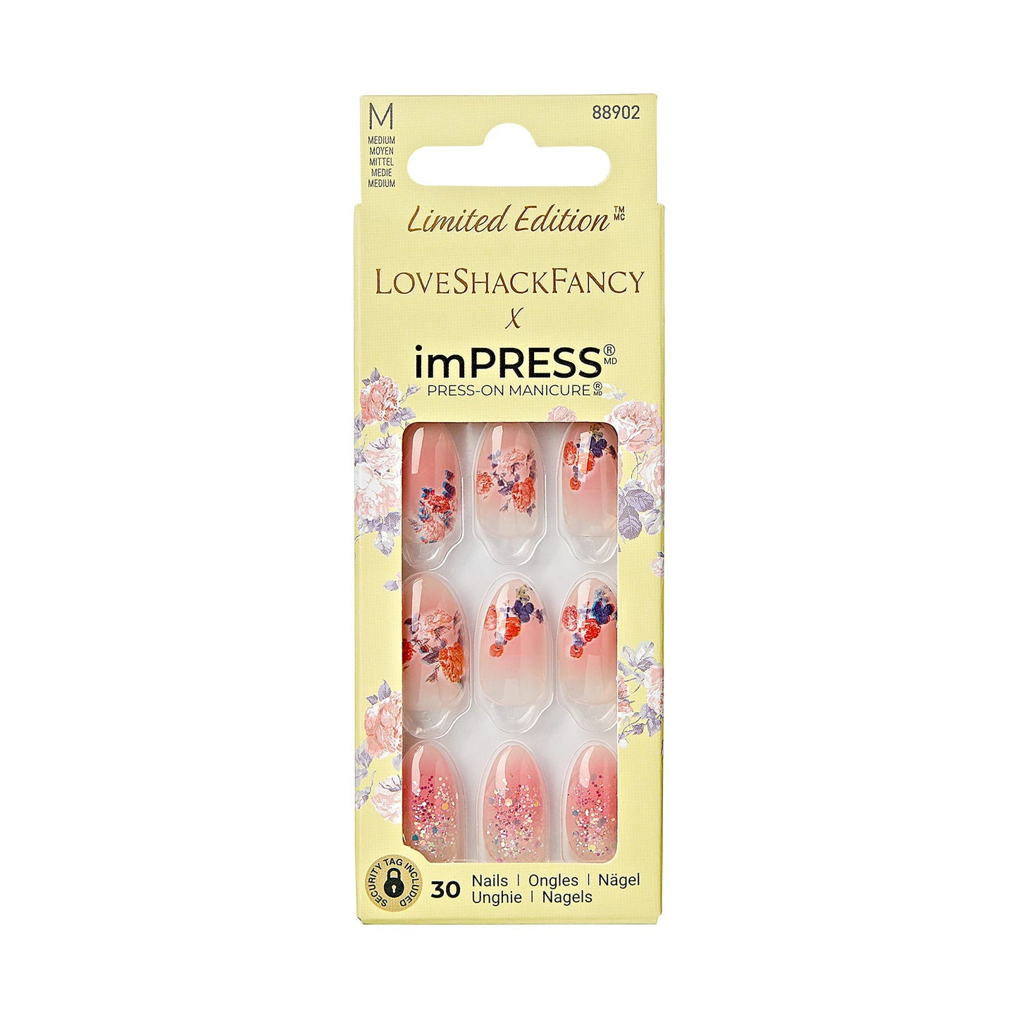 KISS LoveShackFancy x imPRESS Press-On Manicure Limited Edition, Style "Citrus Candy" Medium Almond Pink Press-On Nails, Includes Prep Pad, Mini Nail