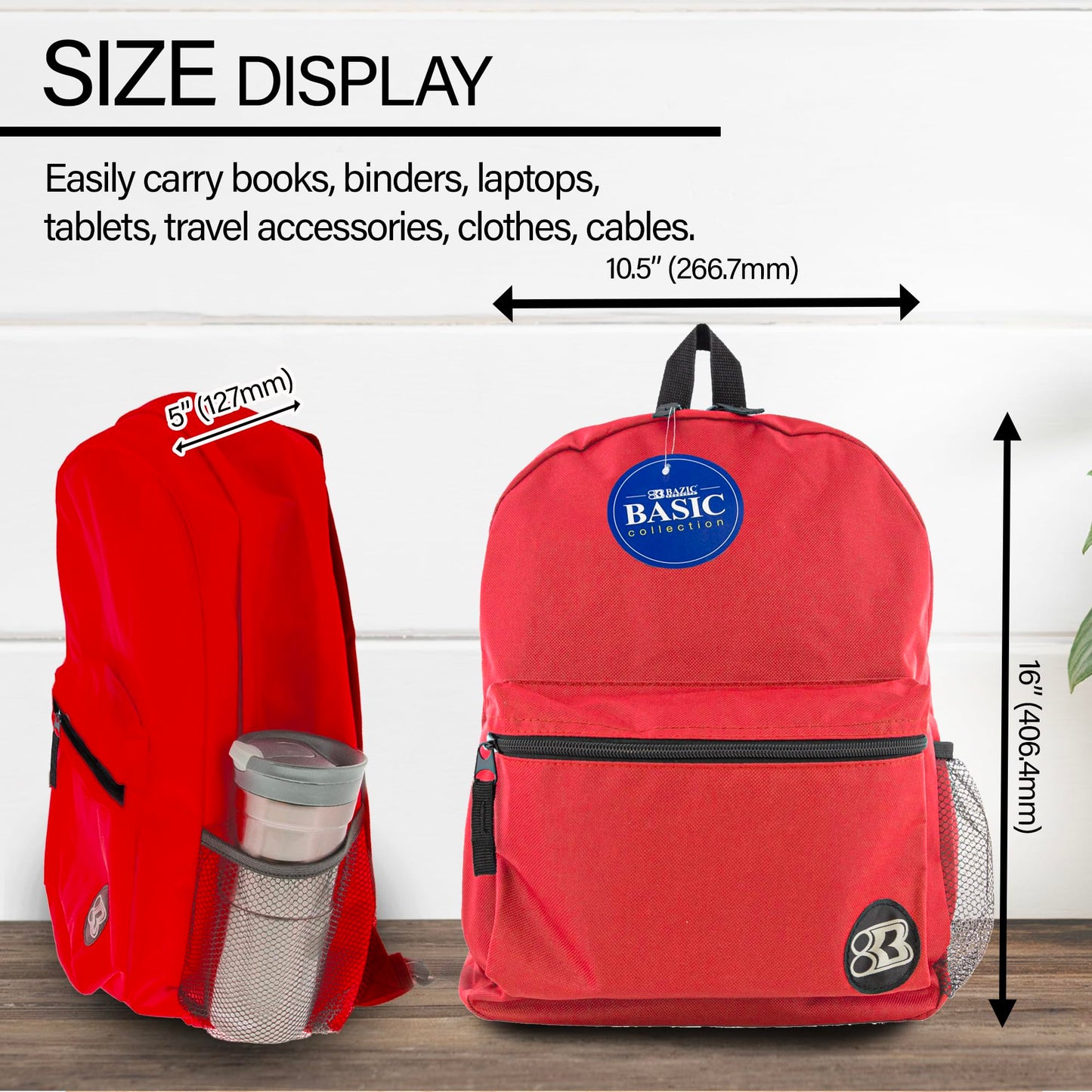 BAZIC 1032 Basic Backpack, Red, 16"