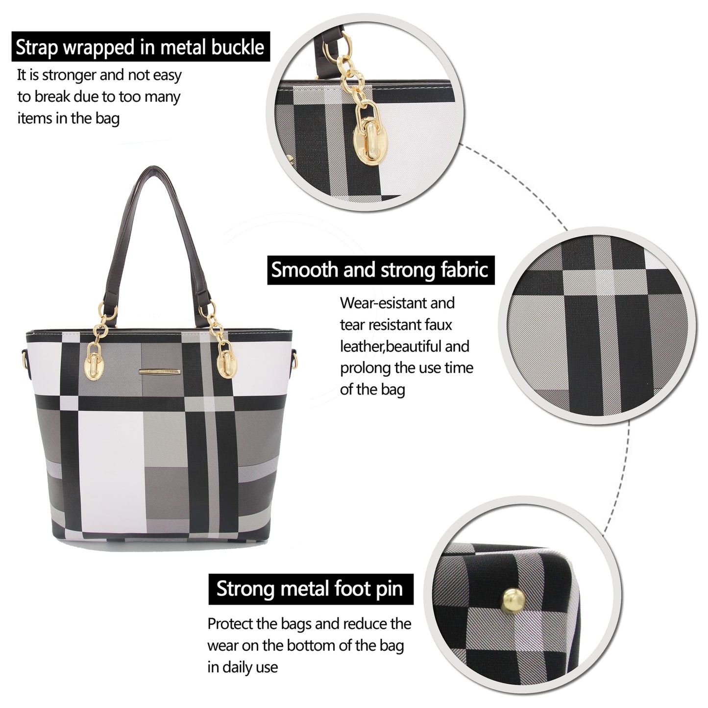 2E-youth Designer Purses And Handbags For Women Satchel Shoulder Bag Tote Bag For Work Clutch Purses (Black, White, Grey)