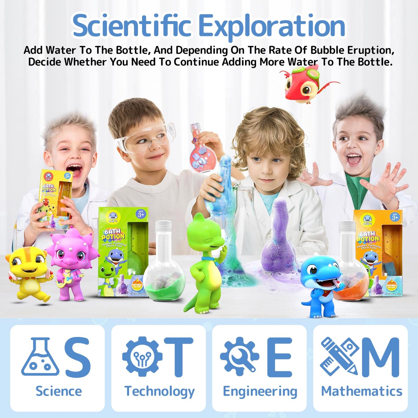 Bath Toys for Kids Potion, SWCANDY 6 Pack Bath Bombs Fun Time Bathtub Colorful Bubble Foam Boys Girls with Indoor Outdoor Scientific Soap Magical…