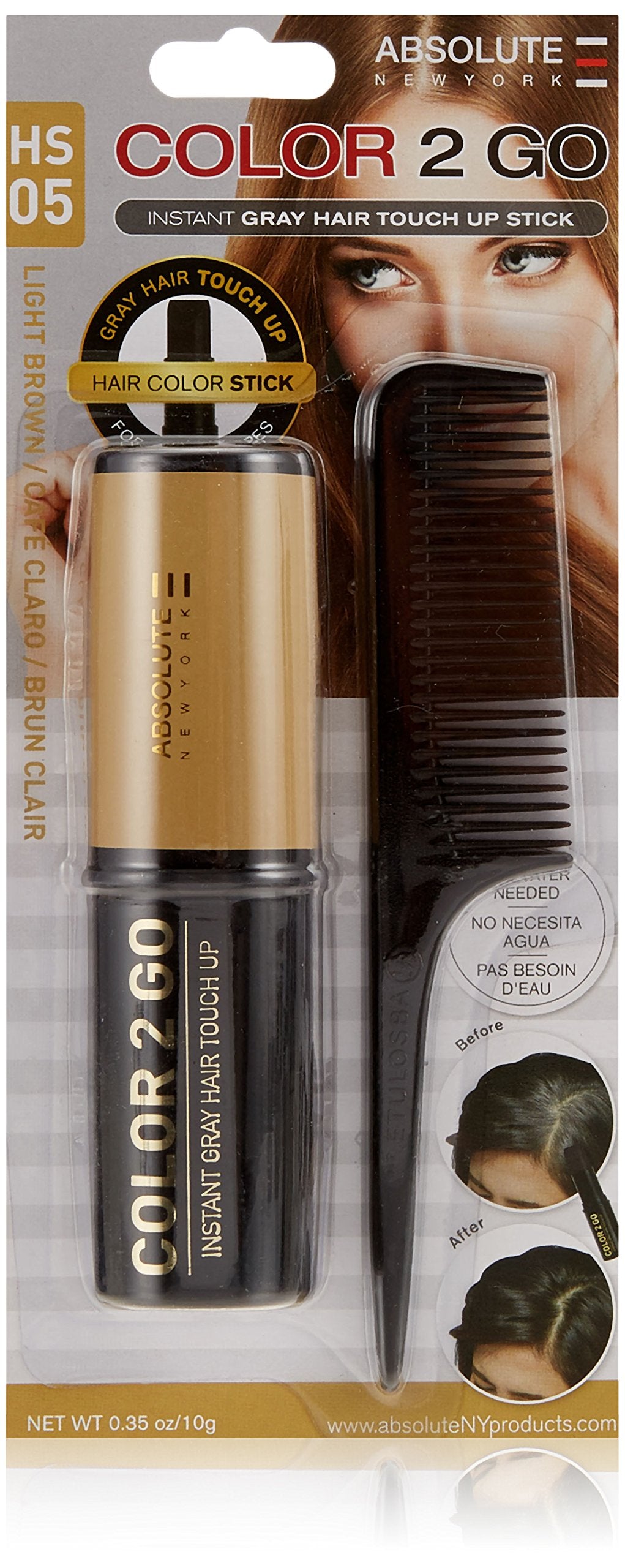 Nicka K Color 2 Go Instant Gray Hair Touch Up 0.53 Oz"Free Starry Lipgloss 10 Ml" (HS 05 Light Brown)