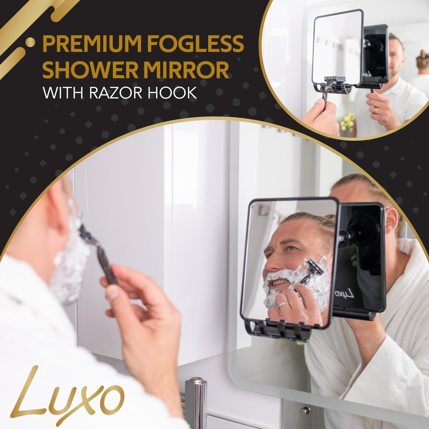 Luxo Shaving Mirror, Shower Mirror with a Razor Holder for Shaving with Powerful Suction Cup - Shatterproof Anti Fog Mirror for Shower (White/Clear) Beauty and Personal Care Luxo