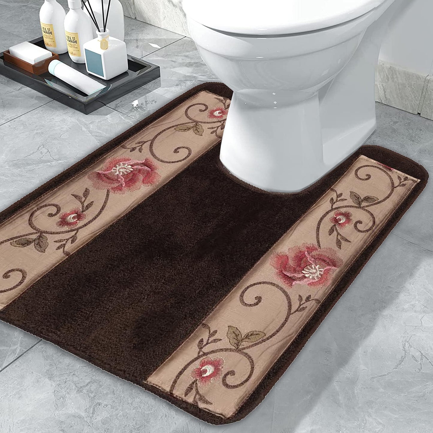 Popular Bath Contour Bath Rug, Larissa Collection, 23" x 10.5", Rose Design