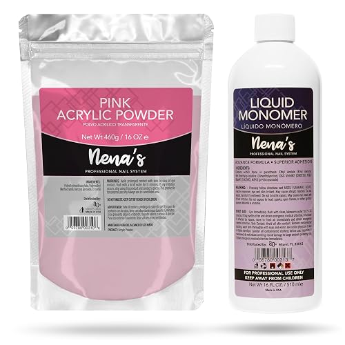 Nena's 16oz Acrylic Liquid monomer + 16oz Clear Acrylic Powder Made in USA Clear Pink (Pink) Beauty & Personal Care Nena's